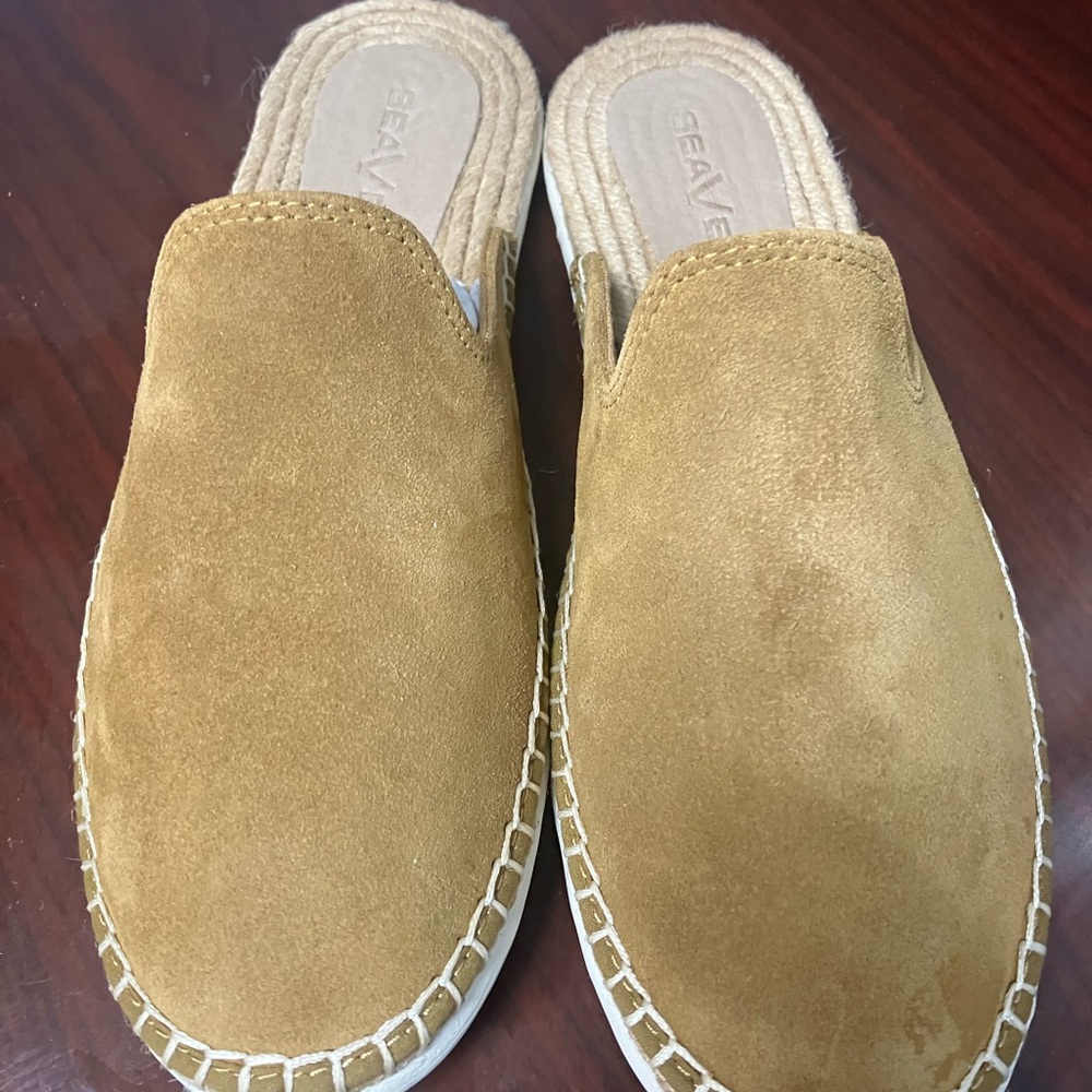 SeaVees Suede Espadrille Slide Mules in Tan